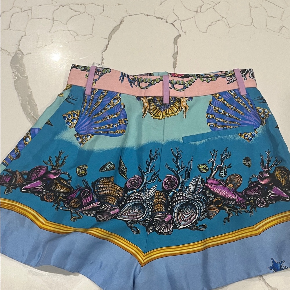 Versace Size 36 High Waist Sea-Themed Shorts - Blue and Pink - Picture 3 of 6